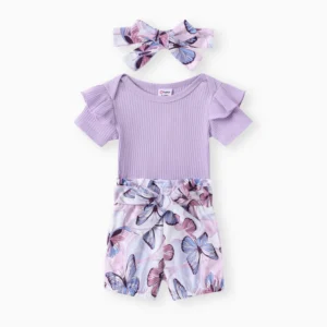 patpat baby romper purple ribbed set