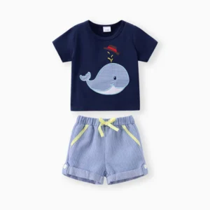 patpat baby short dark blue whale set