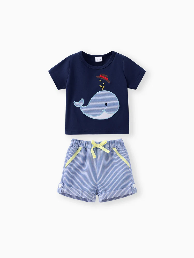 patpat baby short dark blue whale set