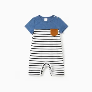 patpat baby short romper blue stripes