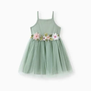 patpat toddler green floral ribbed dress